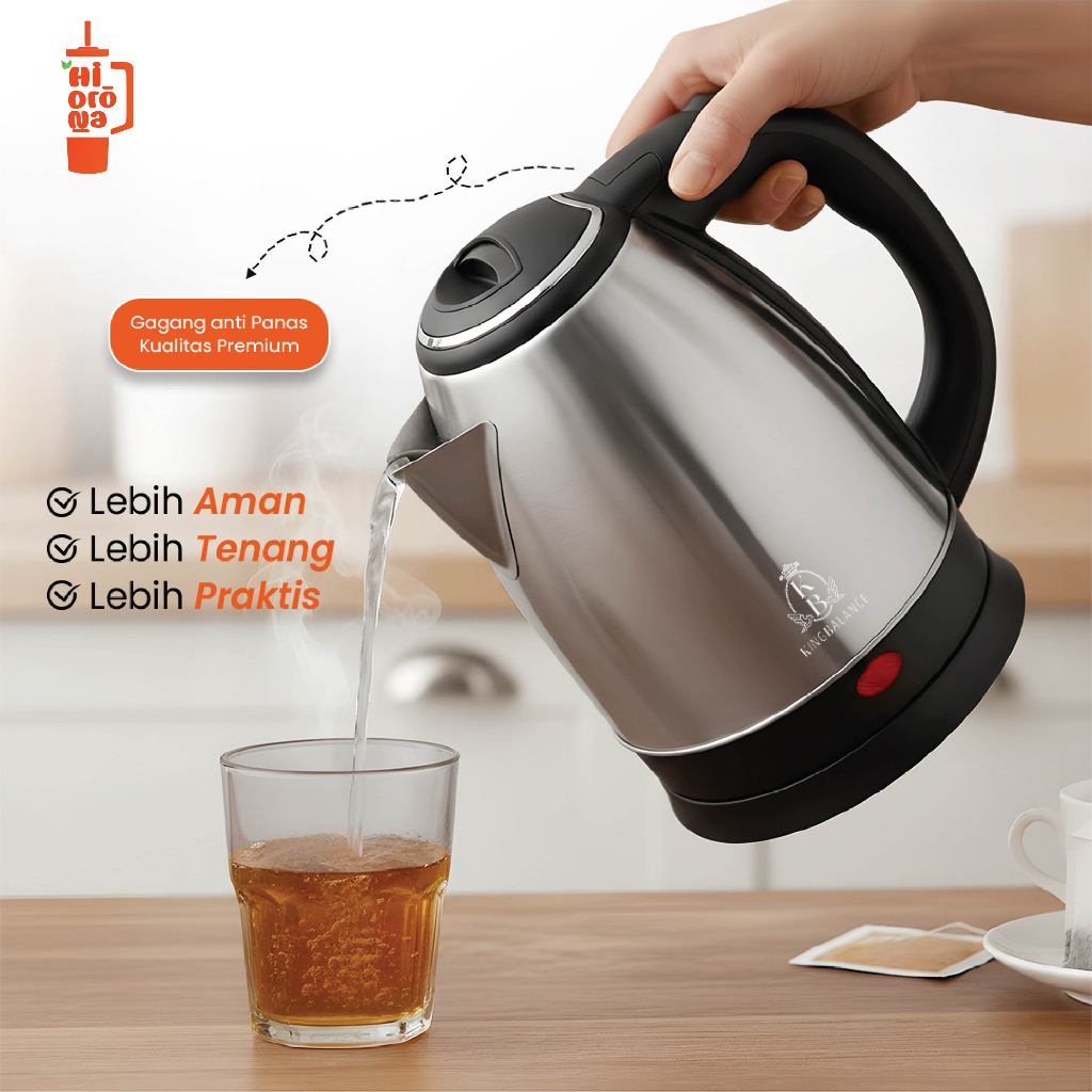 HIDRONA SH01 Teko Listrik Stainless Steel 2L Pemanas Air Otomatis 500W - Gambar 3