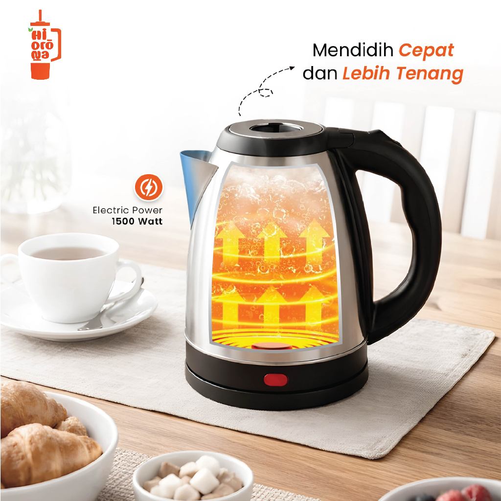 HIDRONA SH01 Teko Listrik Stainless Steel 2L Pemanas Air Otomatis 500W - Gambar 4