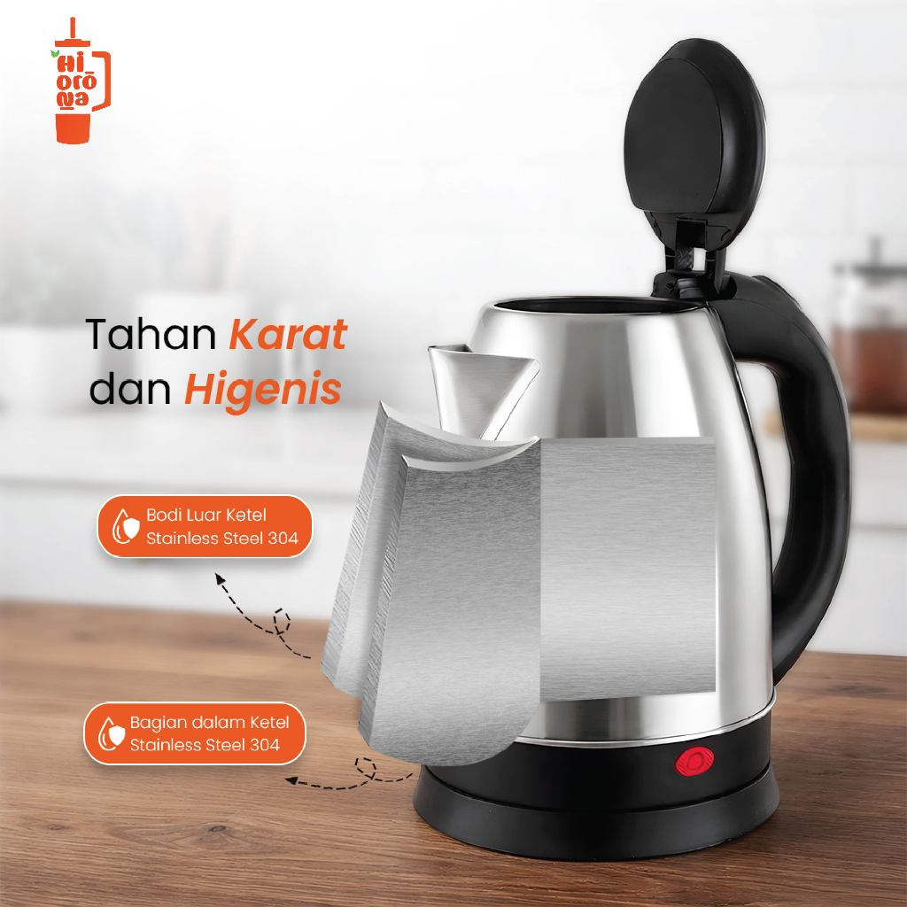 HIDRONA SH01 Teko Listrik Stainless Steel 2L Pemanas Air Otomatis 500W - Gambar 5