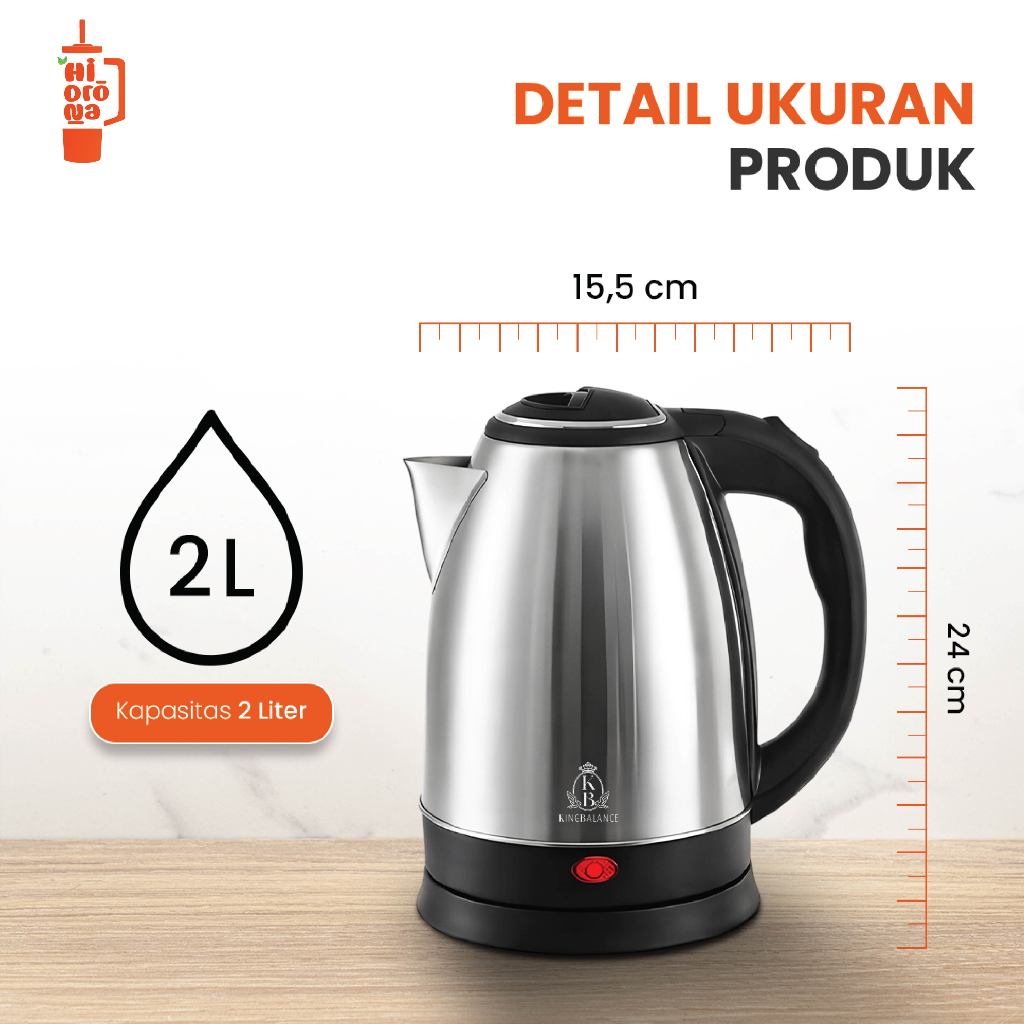 HIDRONA SH01 Teko Listrik Stainless Steel 2L Pemanas Air Otomatis 500W - Gambar 8