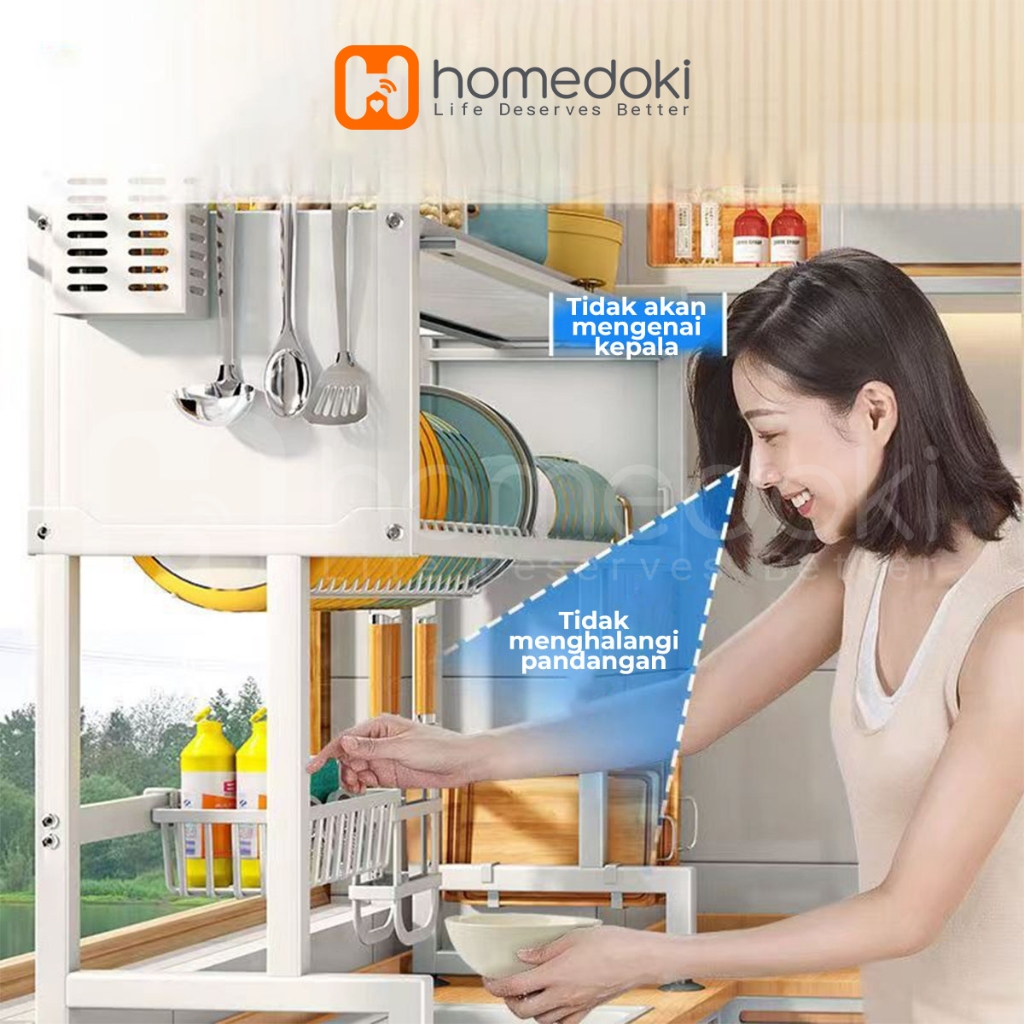 Homedoki Rak Piring Wastafel Tertutup Transparan Baja Karbon Anti Karat Multi Kompartemen - Gambar 10