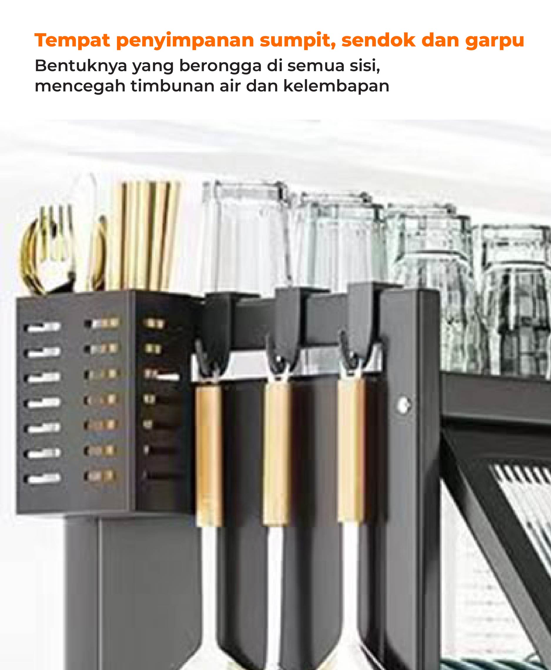 Homedoki Rak Piring Wastafel Tertutup Transparan Baja Karbon Anti Karat Multi Kompartemen - Gambar 15