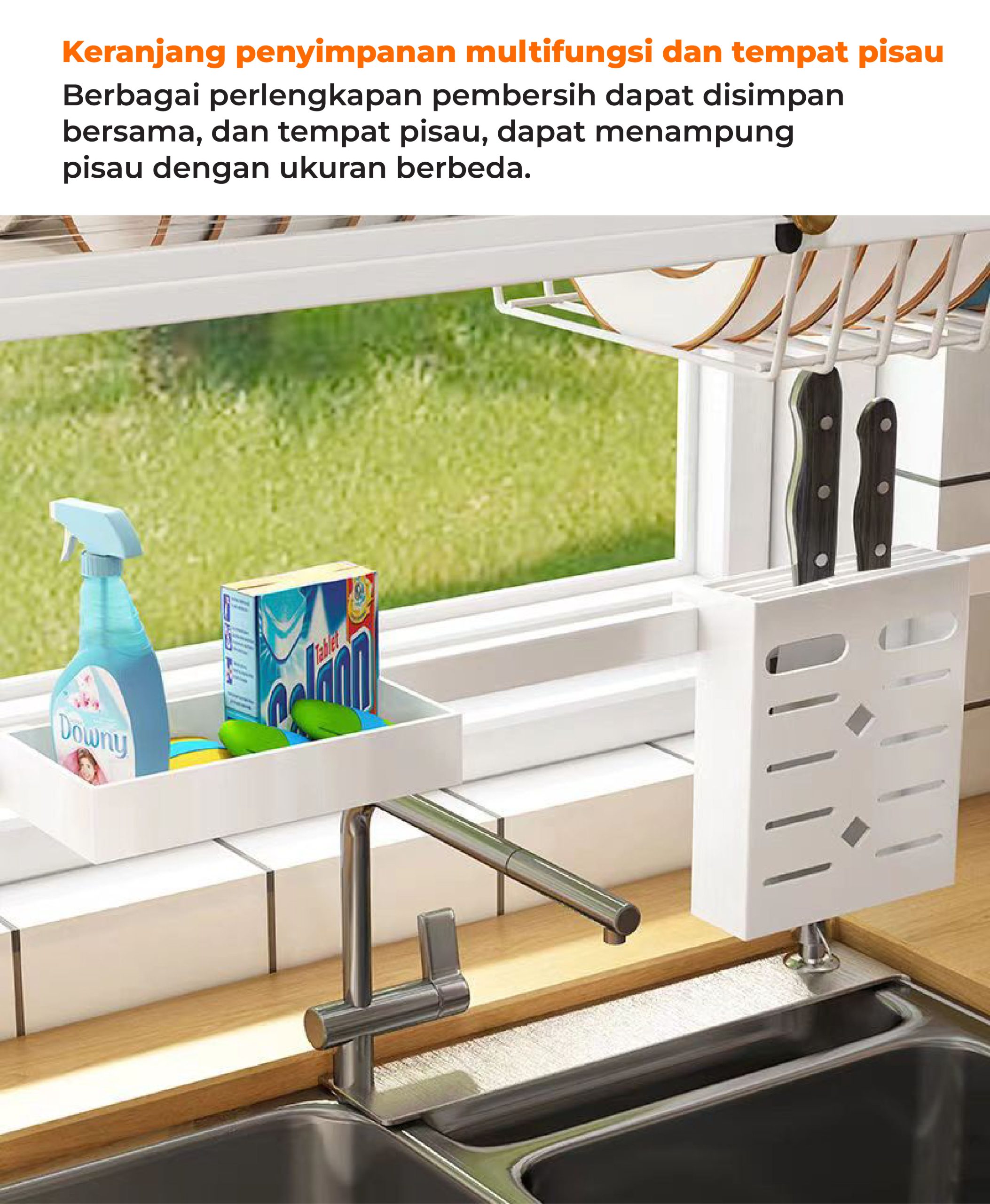 Homedoki Rak Piring Wastafel Tertutup Transparan Baja Karbon Anti Karat Multi Kompartemen - Gambar 16