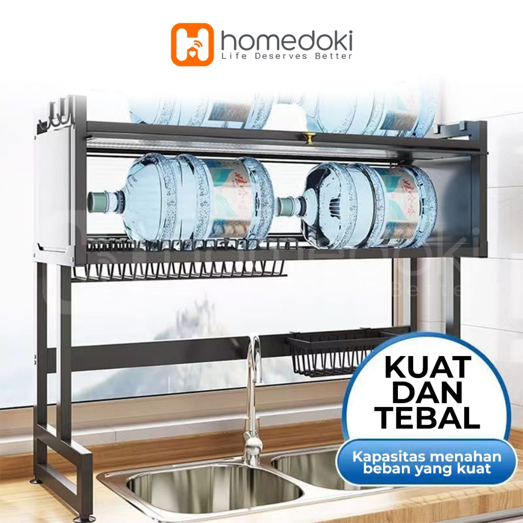 Homedoki Rak Piring Wastafel Tertutup Transparan Baja Karbon Anti Karat Multi Kompartemen - Gambar 7