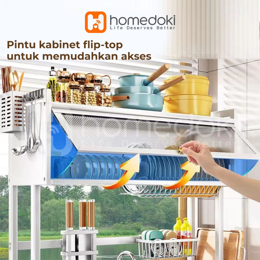 Homedoki Rak Piring Wastafel Tertutup Transparan Baja Karbon Anti Karat Multi Kompartemen - Gambar 9