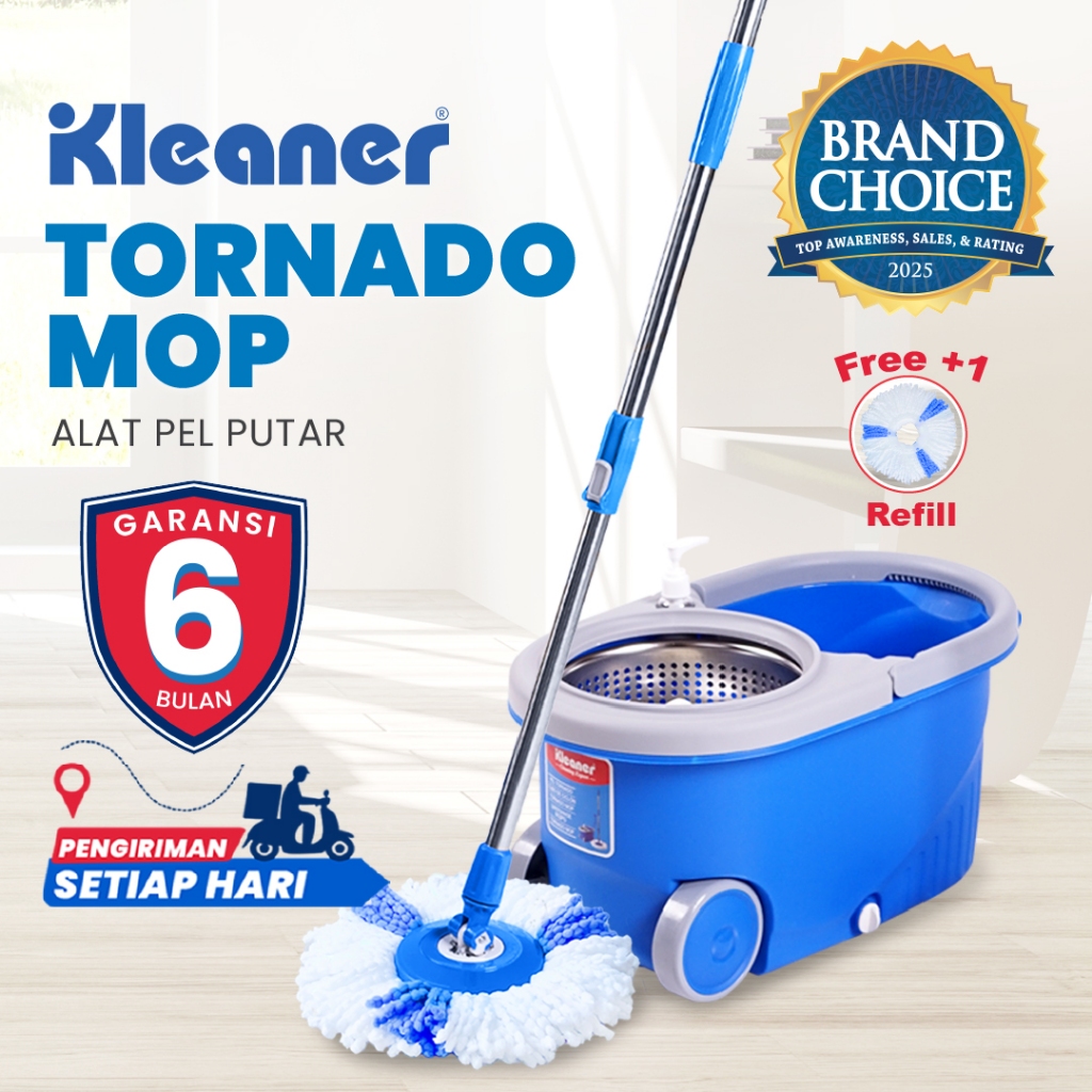Kleaner Tornado Mop Set Alat Pel Putar Ember Roda Stainless
