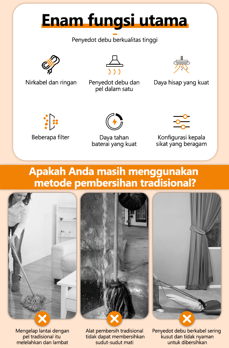 MAIMEITE Penyedot Debu Nirkabel 5 in 1 Vakum Portabel 20000Pa - Gambar 11