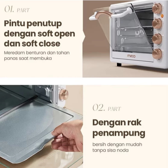 Mecoo Oven Listrik 22 Liter Aesthetic Low Watt 400W Pemanasan Merata - Gambar 10