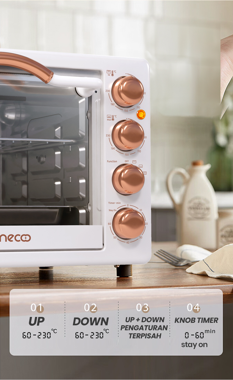 Mecoo Oven Listrik 22 Liter Aesthetic Low Watt 400W Pemanasan Merata - Gambar 18