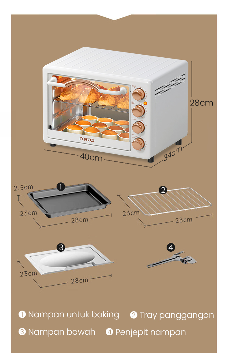 Mecoo Oven Listrik 22 Liter Aesthetic Low Watt 400W Pemanasan Merata - Gambar 20