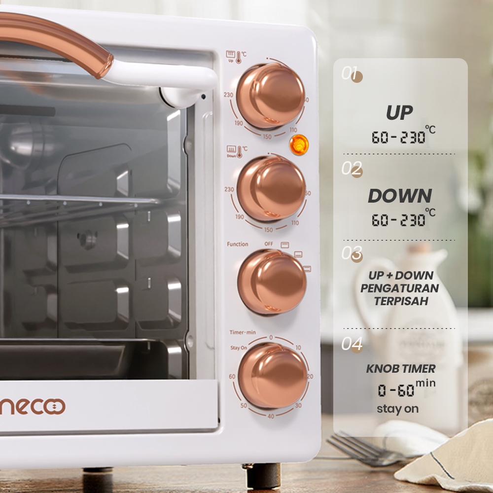 Mecoo Oven Listrik 22 Liter Aesthetic Low Watt 400W Pemanasan Merata - Gambar 5