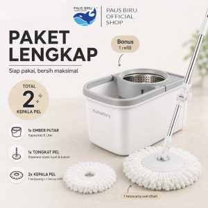 Paus Biru Kansatory Spin Mop Ember Roda Tersembunyi Pel Otomatis