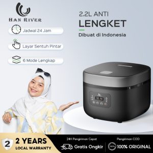 Penanak Nasi Digital HAN RIVER 2.2L Smart Touch Rice Cooker Anti Lengket Multiguna HRRC01GD