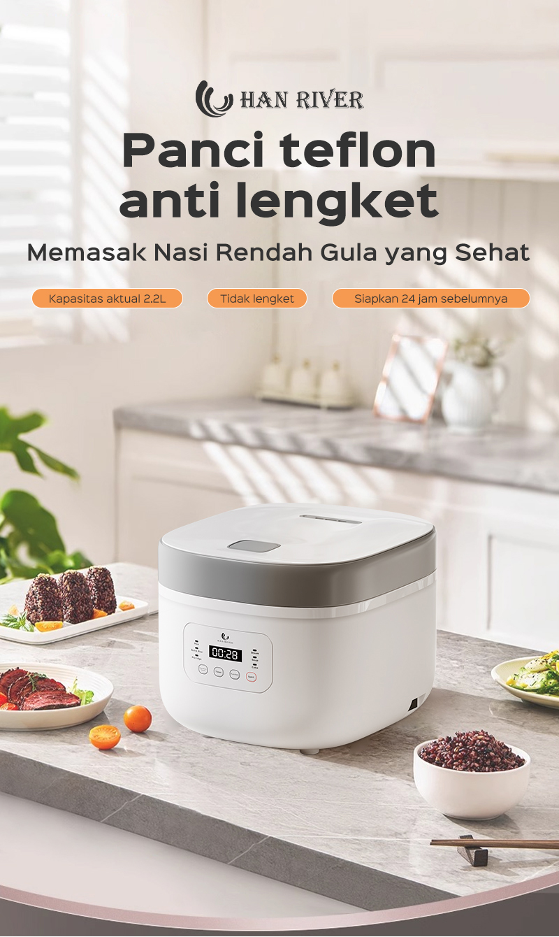 Penanak Nasi Digital HAN RIVER 2.2L Smart Touch Rice Cooker Anti Lengket Multiguna HRRC01GD - Gambar 10