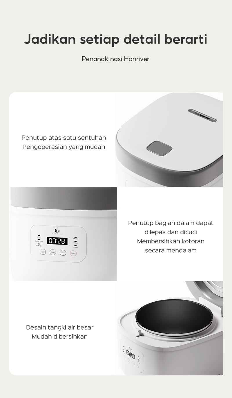 Penanak Nasi Digital HAN RIVER 2.2L Smart Touch Rice Cooker Anti Lengket Multiguna HRRC01GD - Gambar 19
