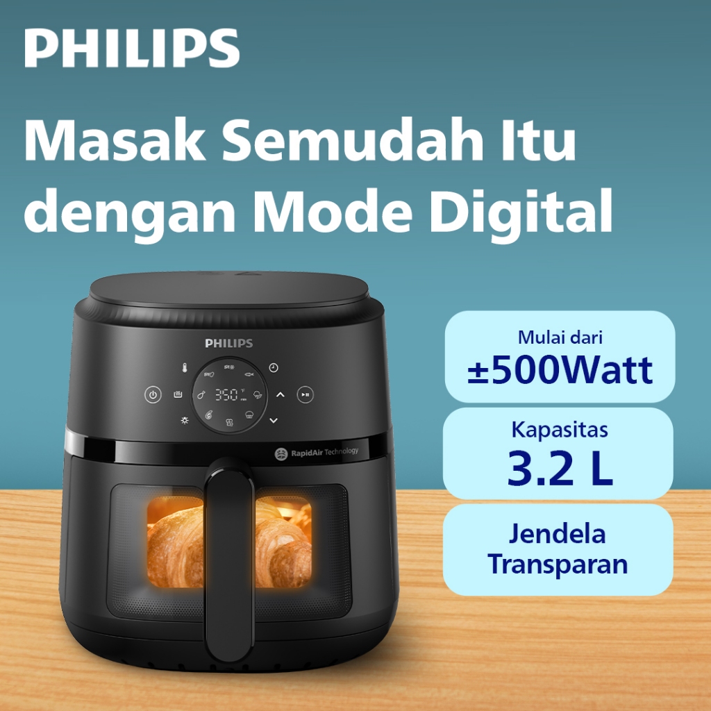 Philips Airfryer Digital 3.2L 2000 Series NA210/00 Low Watt Transparan
