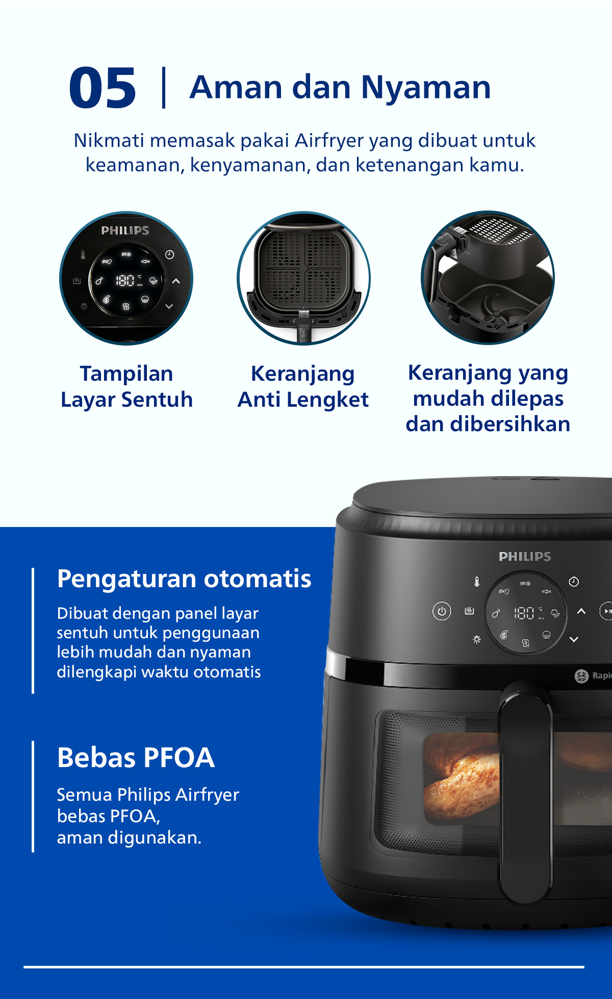 Philips Airfryer XL 6.2 L NA230/00 Low Watt 500W Jendela Transparan Digital - Gambar 15