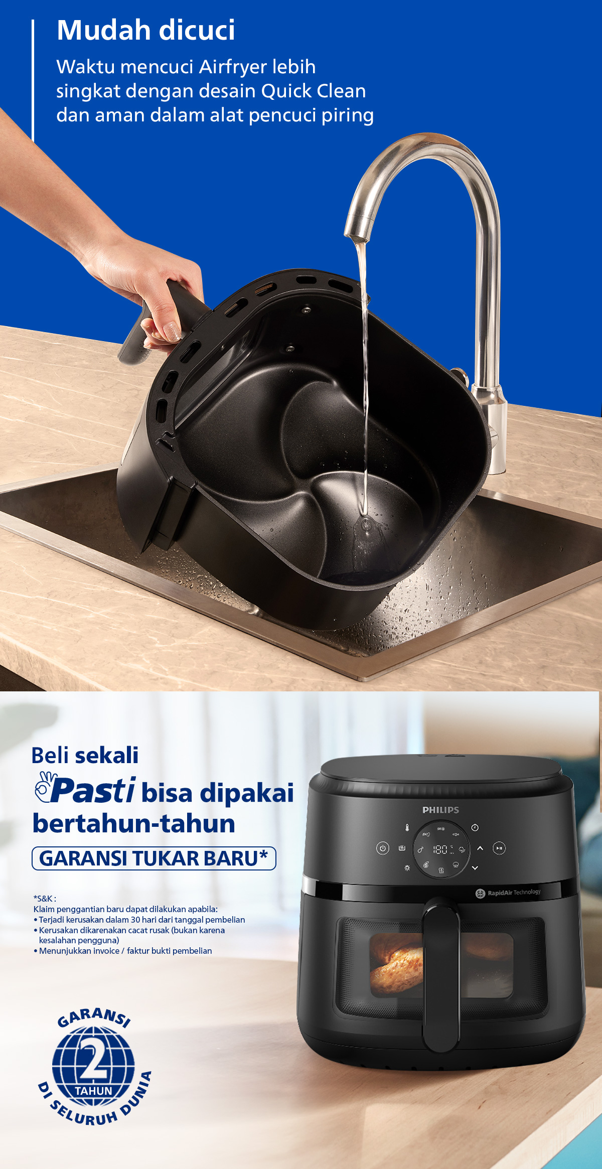 Philips Airfryer XL 6.2 L NA230/00 Low Watt 500W Jendela Transparan Digital - Gambar 16