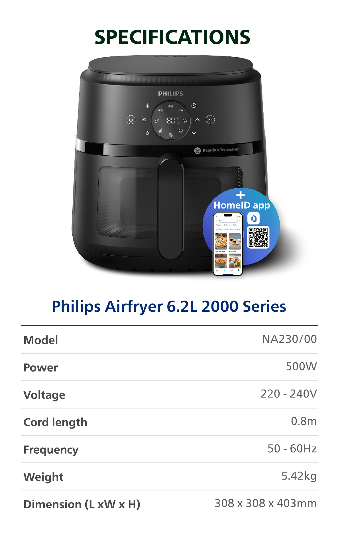 Philips Airfryer XL 6.2 L NA230/00 Low Watt 500W Jendela Transparan Digital - Gambar 17