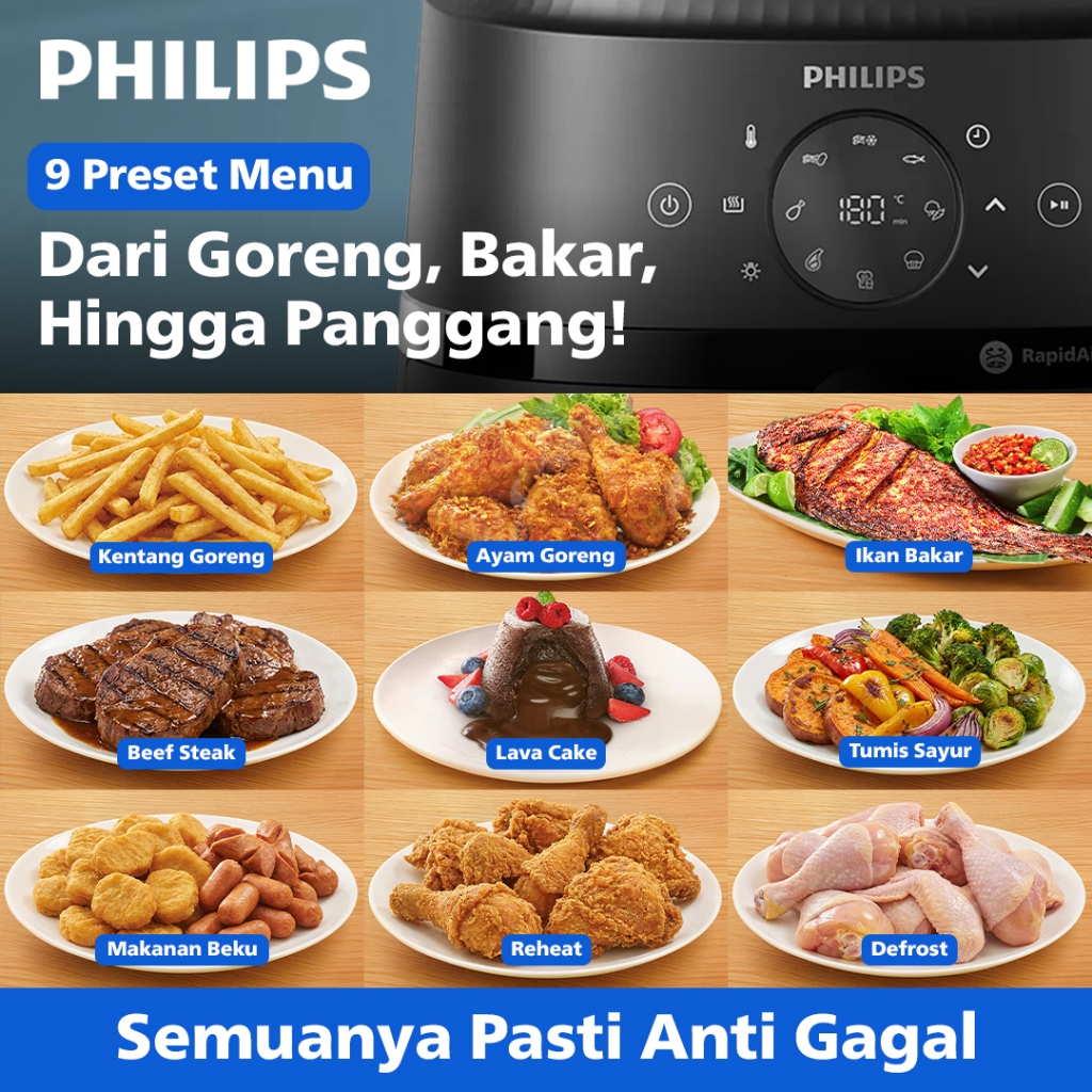 Philips Airfryer XL 6.2 L NA230/00 Low Watt 500W Jendela Transparan Digital - Gambar 5