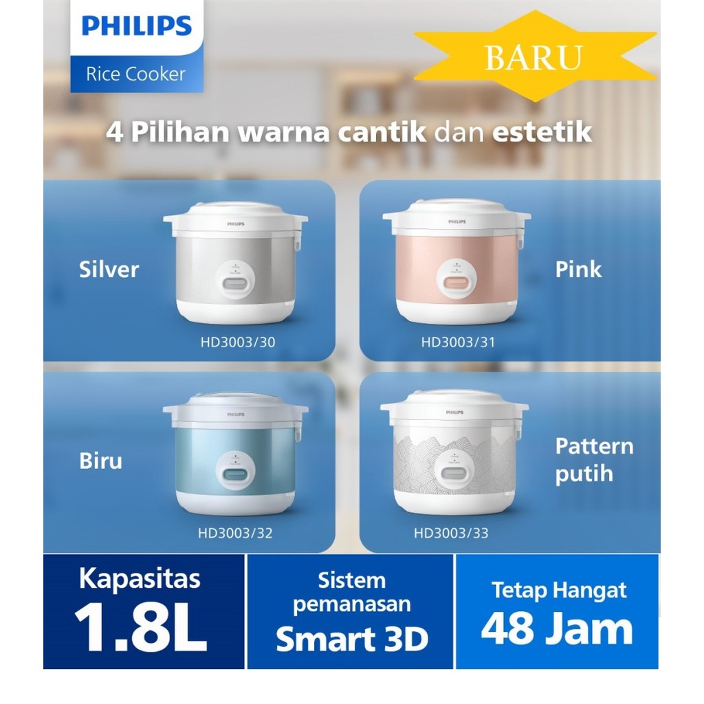 Philips Rice Cooker 1.8 Liter HD3003 Smart 3D Heating 400W - Gambar 3