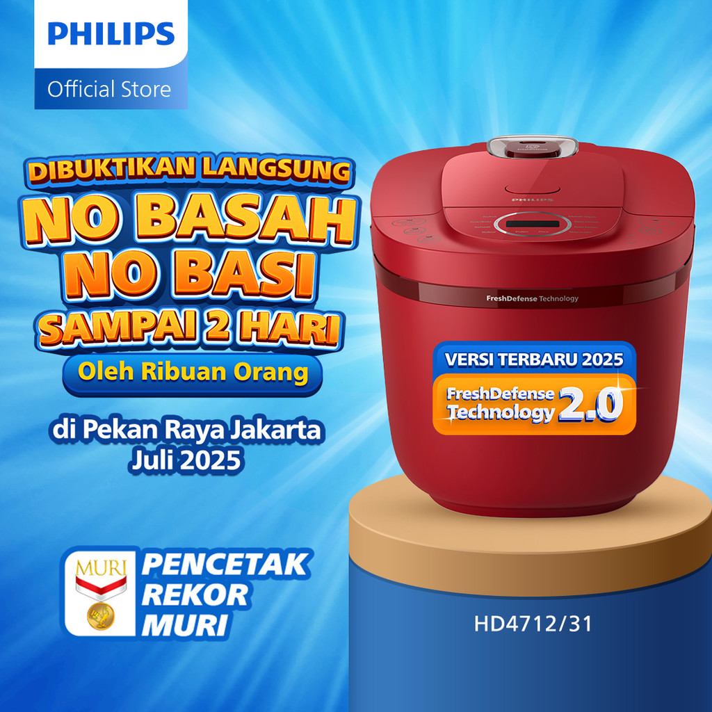 Philips Rice Cooker Digital 1.8L HD4712/31 Smart 3D Heating Merah