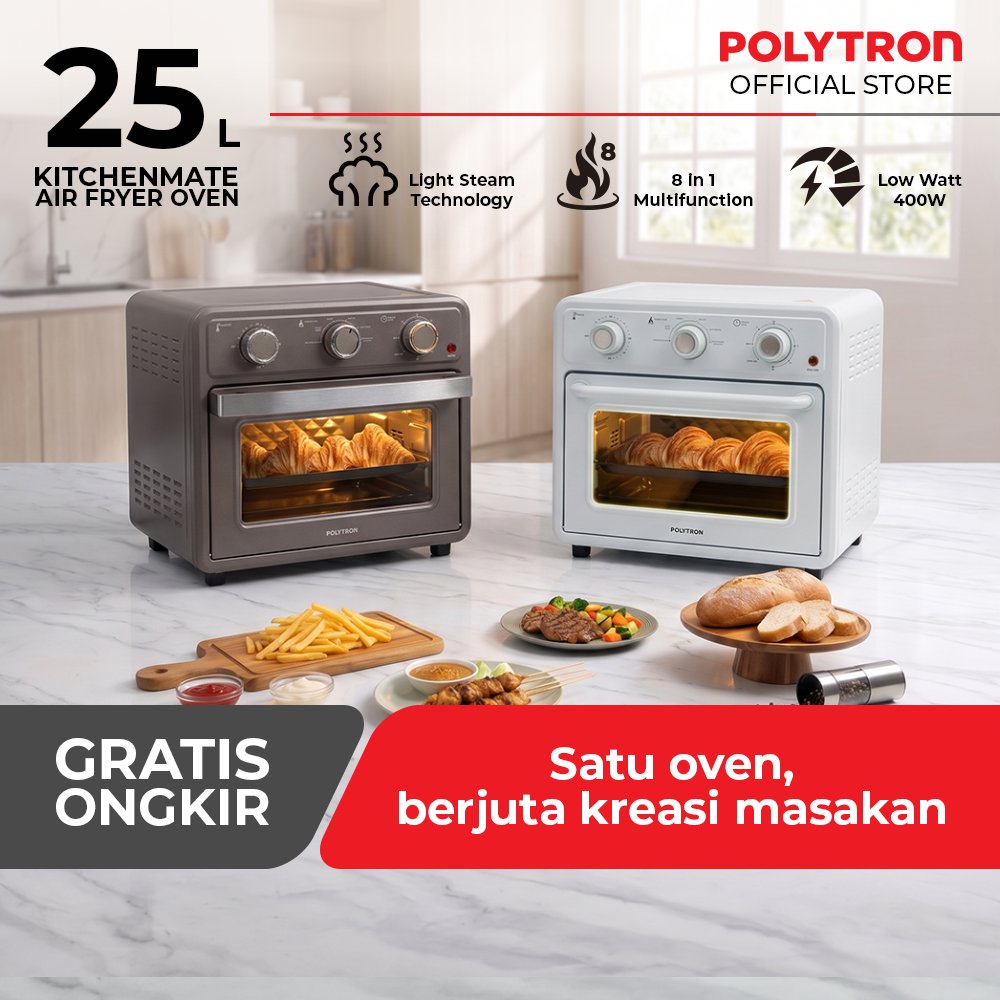 Polytron Kitchenmate Air Fryer Oven 25L PEO 25S1G 25S2N Low Watt 8 in 1 Multi Mode
