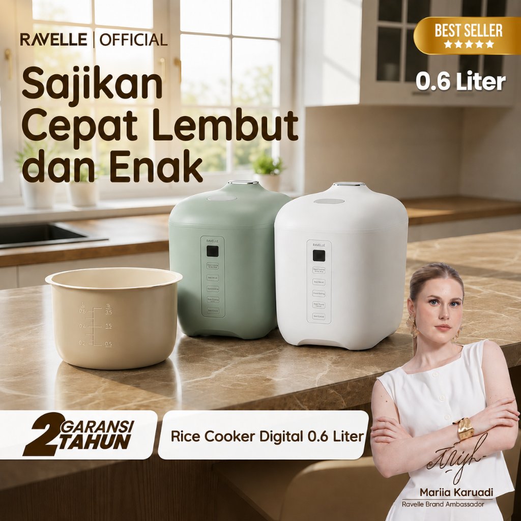 RAVELLE NARA Penanak Nasi Digital Low Sugar 0.6L Watt Rendah 200W - Gambar 2