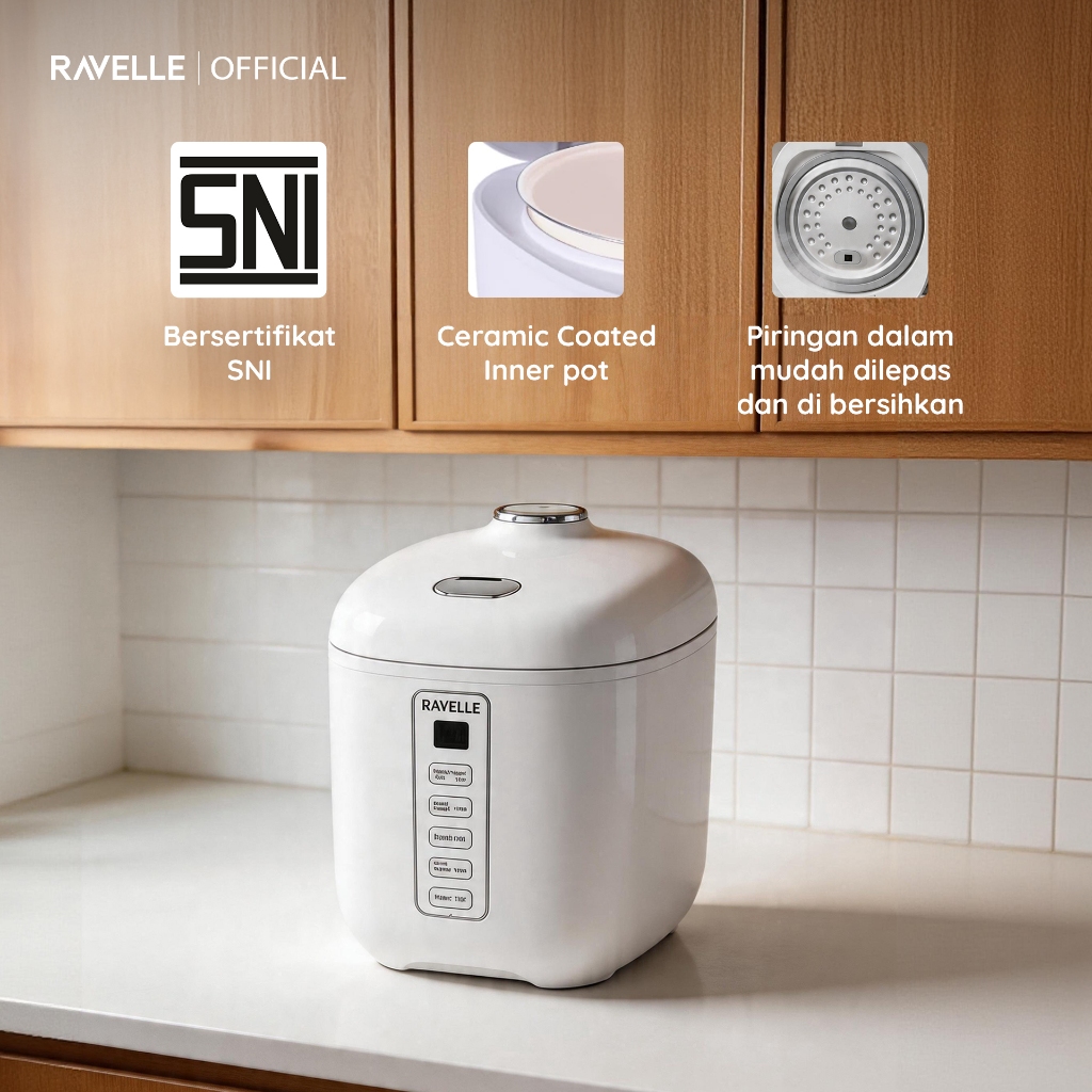 RAVELLE NARA Penanak Nasi Digital Low Sugar 0.6L Watt Rendah 200W - Gambar 3