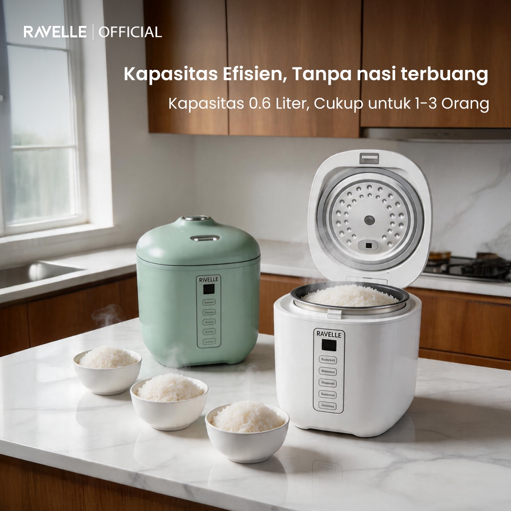 RAVELLE NARA Penanak Nasi Digital Low Sugar 0.6L Watt Rendah 200W - Gambar 5