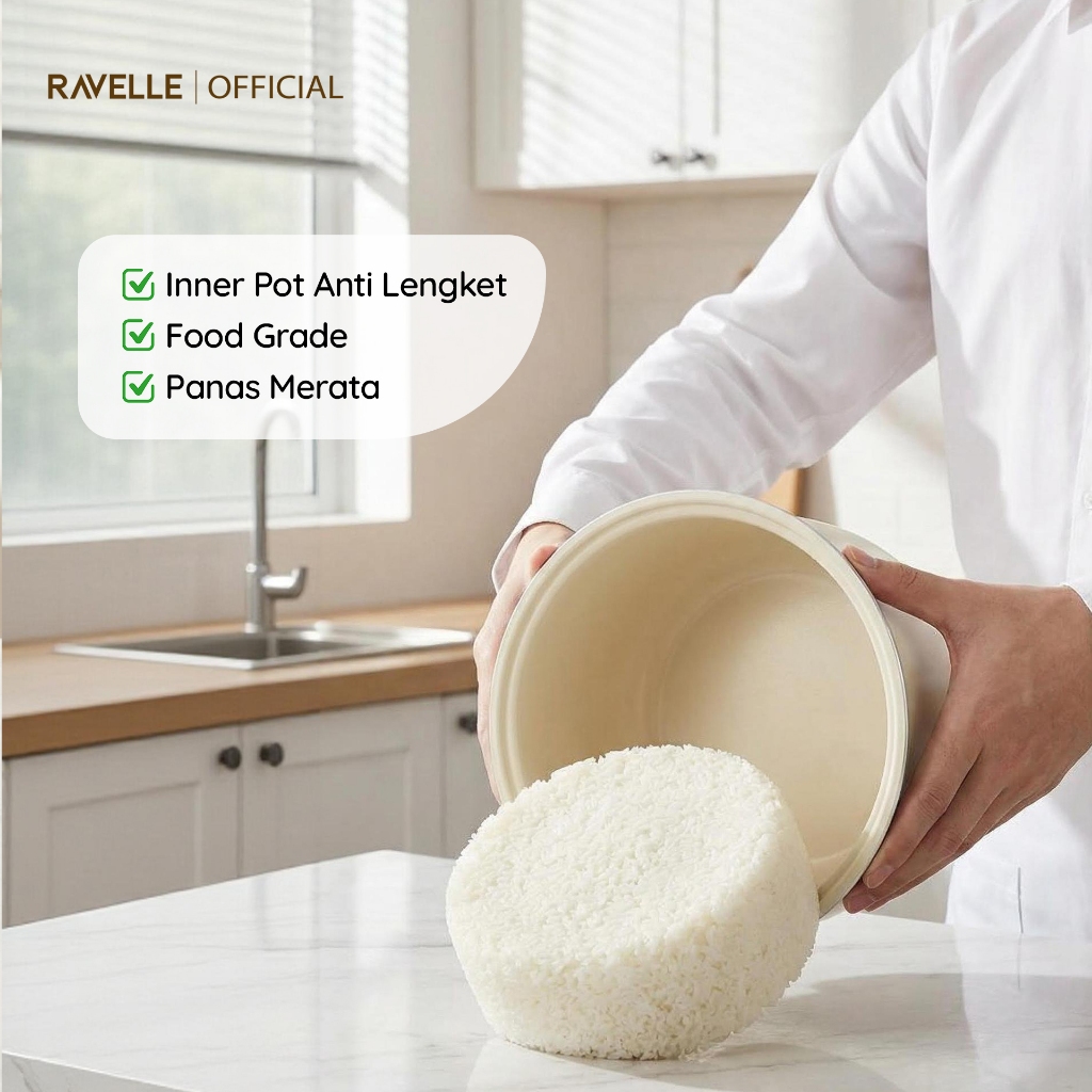 RAVELLE NARA Penanak Nasi Digital Low Sugar 0.6L Watt Rendah 200W - Gambar 6
