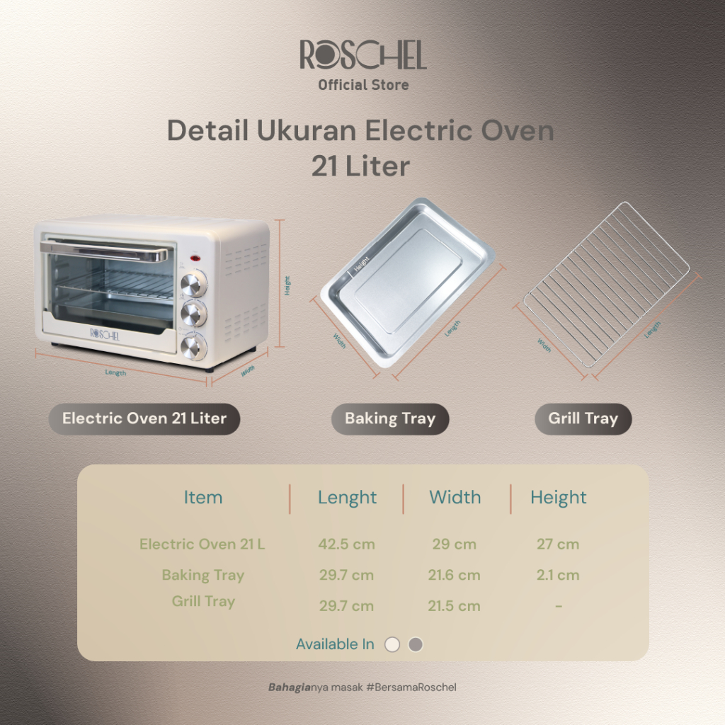 Roschel Oven Listrik Low Watt 21 Liter Pemanas Ganda ROV-210 Garansi Resmi - Gambar 5