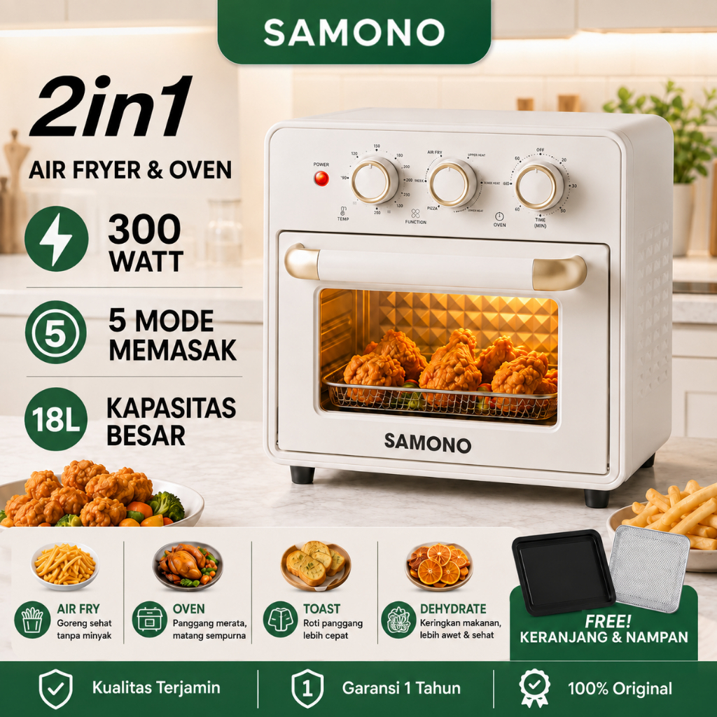 SAMONO 2 In 1 Air Fryer Oven 18L Low Watt 350W AFV18