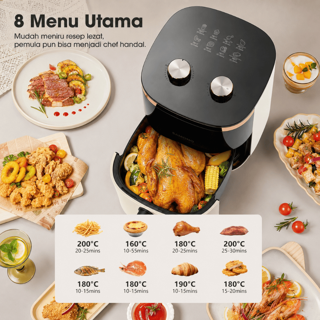 SAMONO Air Fryer 4L Kaca Transparan SW-AFW04S Low Watt 700W Garansi Resmi - Gambar 4