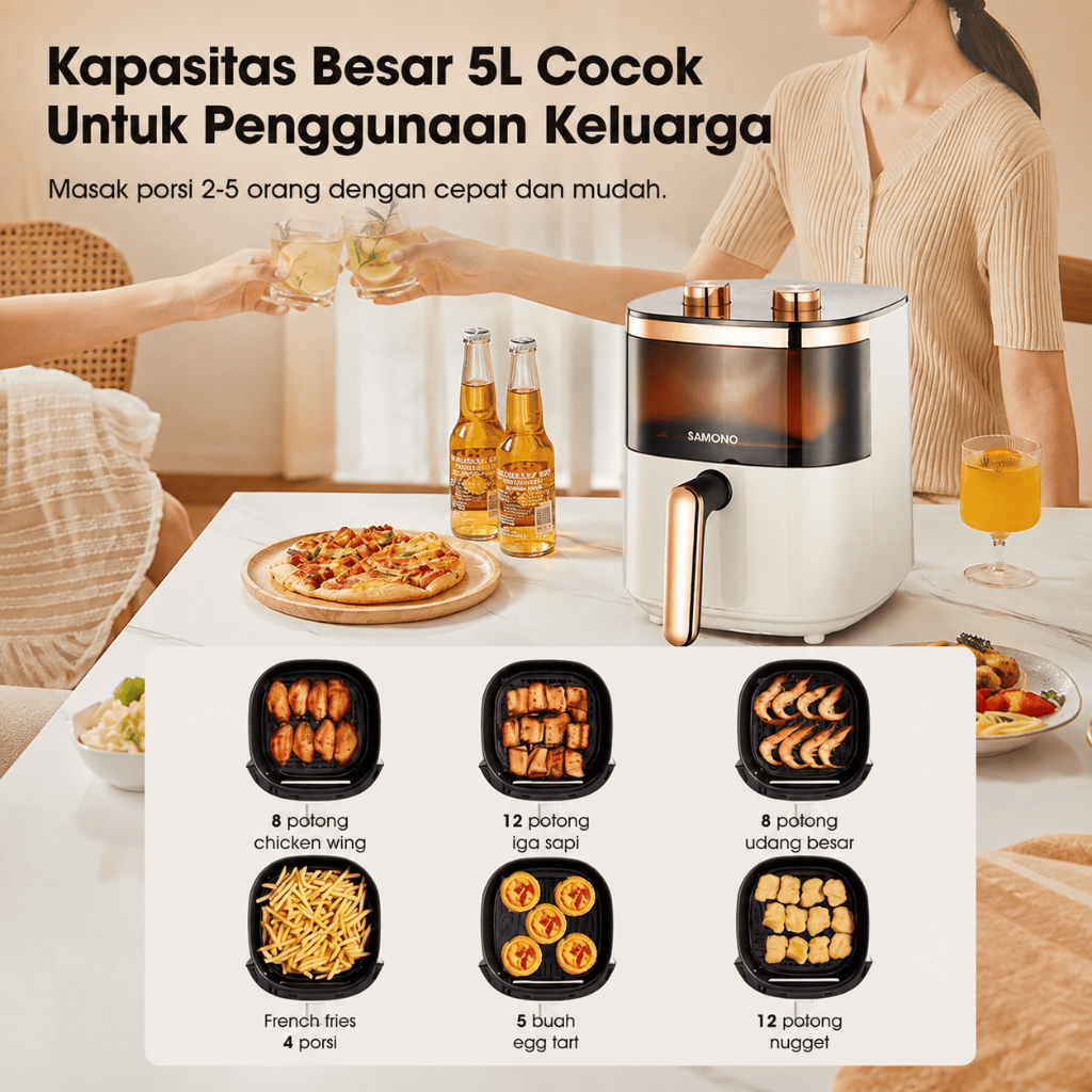 SAMONO Air Fryer 4L Kaca Transparan SW-AFW04S Low Watt 700W Garansi Resmi - Gambar 5