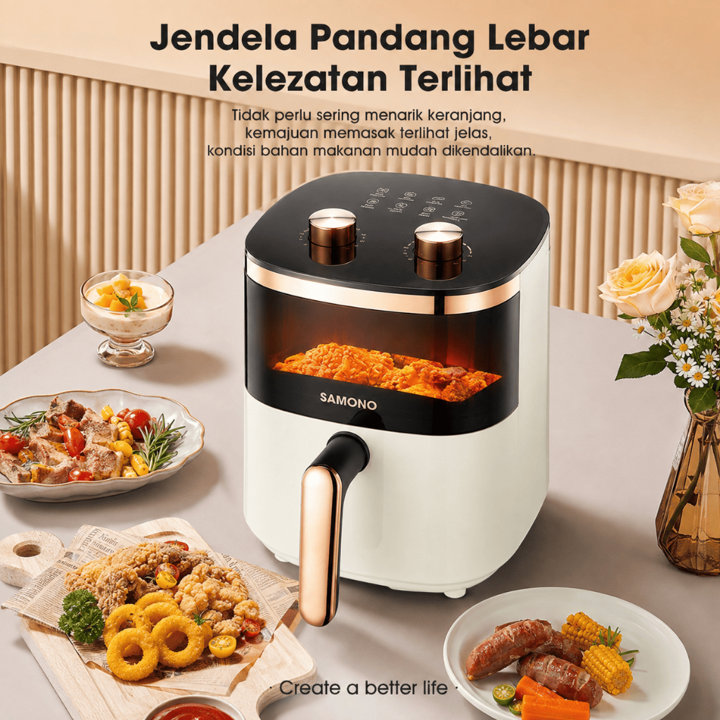 SAMONO Air Fryer 4L Kaca Transparan SW-AFW04S Low Watt 700W Garansi Resmi - Gambar 8