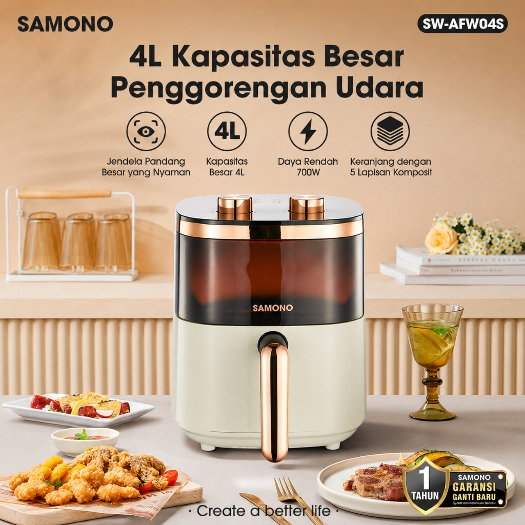 SAMONO Air Fryer 4L Kaca Transparan SW-AFW04S Low Watt 700W Garansi Resmi - Gambar 10