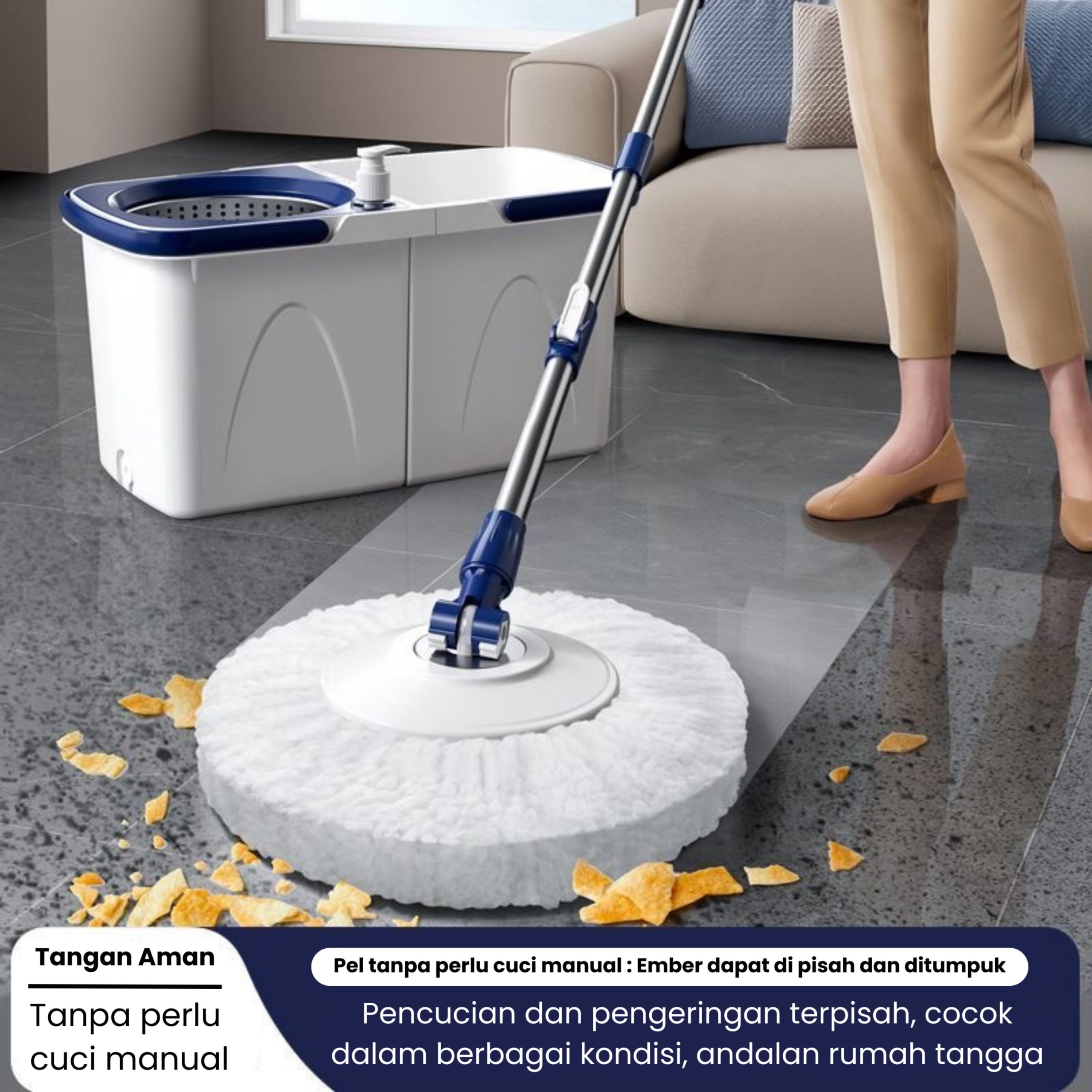 SEMUT BERSIH Alat Pel Lantai 2 in 1 Ember Terpisah Spin Mop 360 - Gambar 10