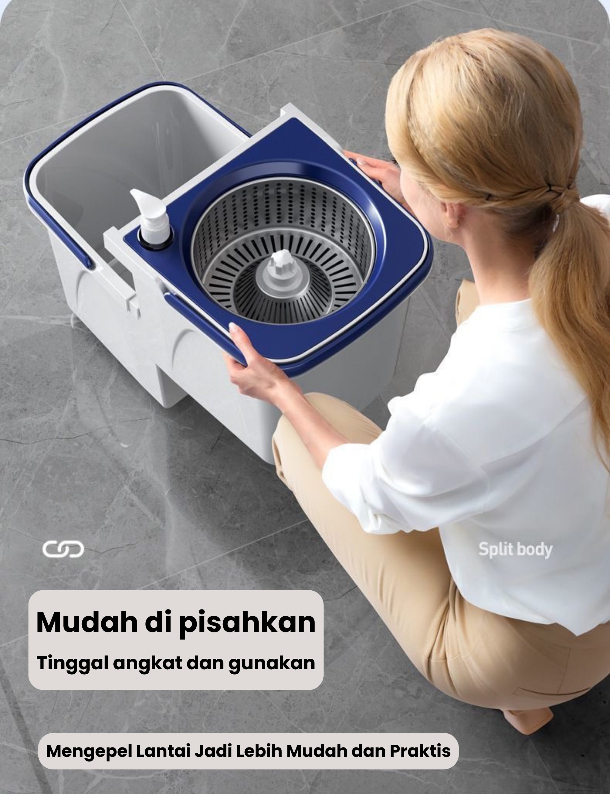 SEMUT BERSIH Alat Pel Lantai 2 in 1 Ember Terpisah Spin Mop 360 - Gambar 11