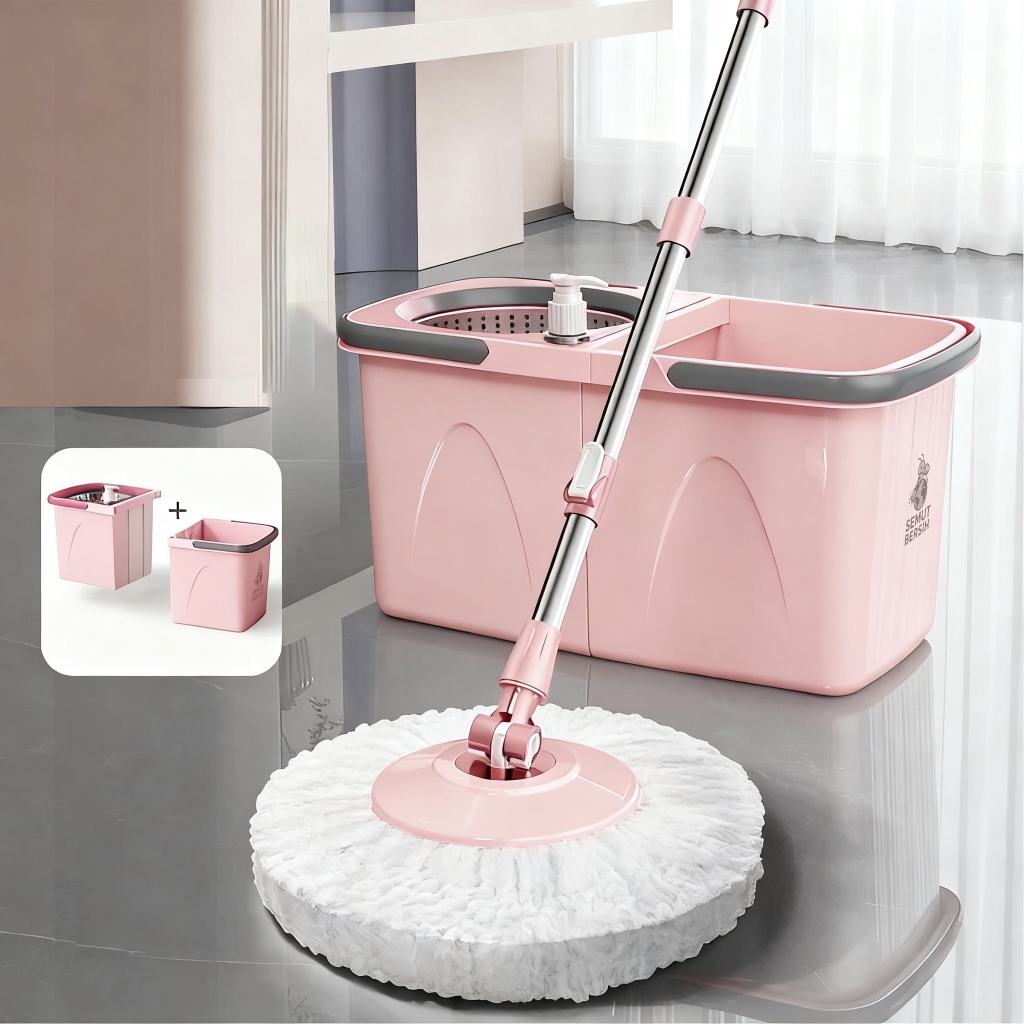 SEMUT BERSIH Alat Pel Lantai 2 in 1 Ember Terpisah Spin Mop 360 - Gambar 4