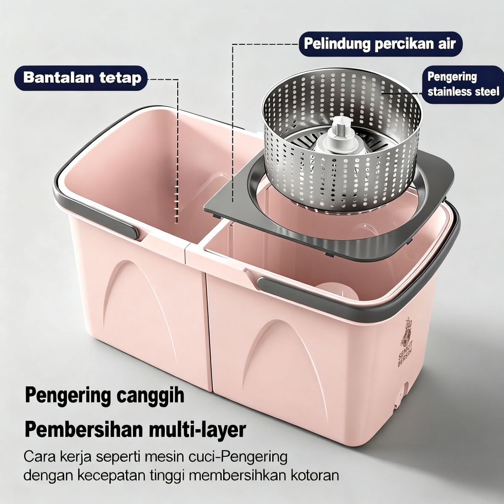 SEMUT BERSIH Alat Pel Lantai 2 in 1 Ember Terpisah Spin Mop 360 - Gambar 6