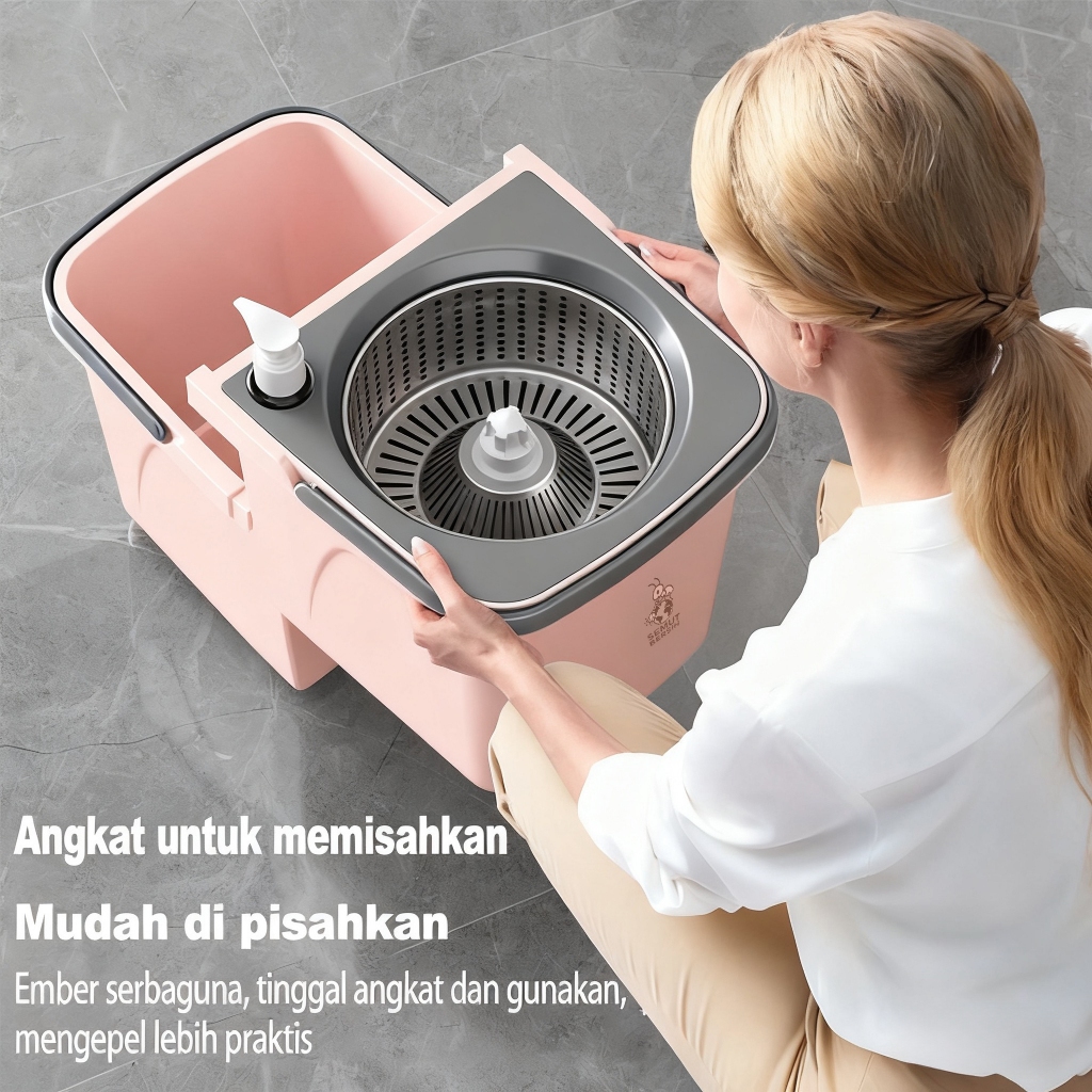 SEMUT BERSIH Alat Pel Lantai 2 in 1 Ember Terpisah Spin Mop 360 - Gambar 7