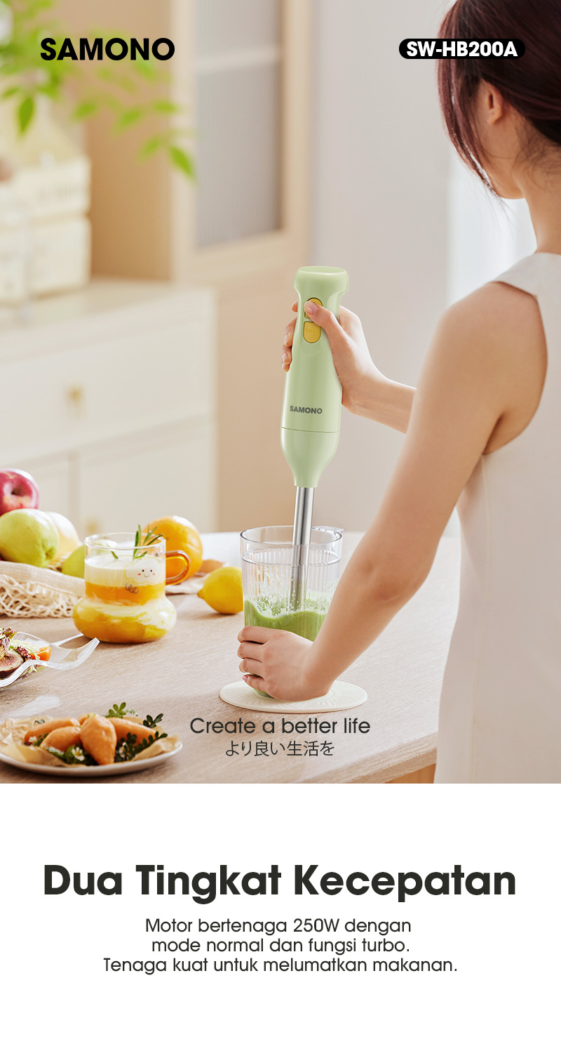 Samono Hand Blender SW-HB200A Penggiling Bumbu & MPASI Low Watt 250W Hijau - Gambar 10