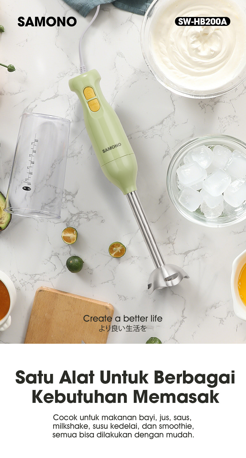 Samono Hand Blender SW-HB200A Penggiling Bumbu & MPASI Low Watt 250W Hijau - Gambar 11