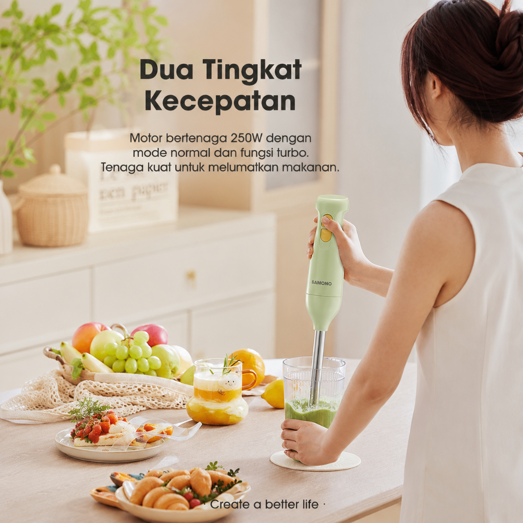 Samono Hand Blender SW-HB200A Penggiling Bumbu & MPASI Low Watt 250W Hijau - Gambar 3