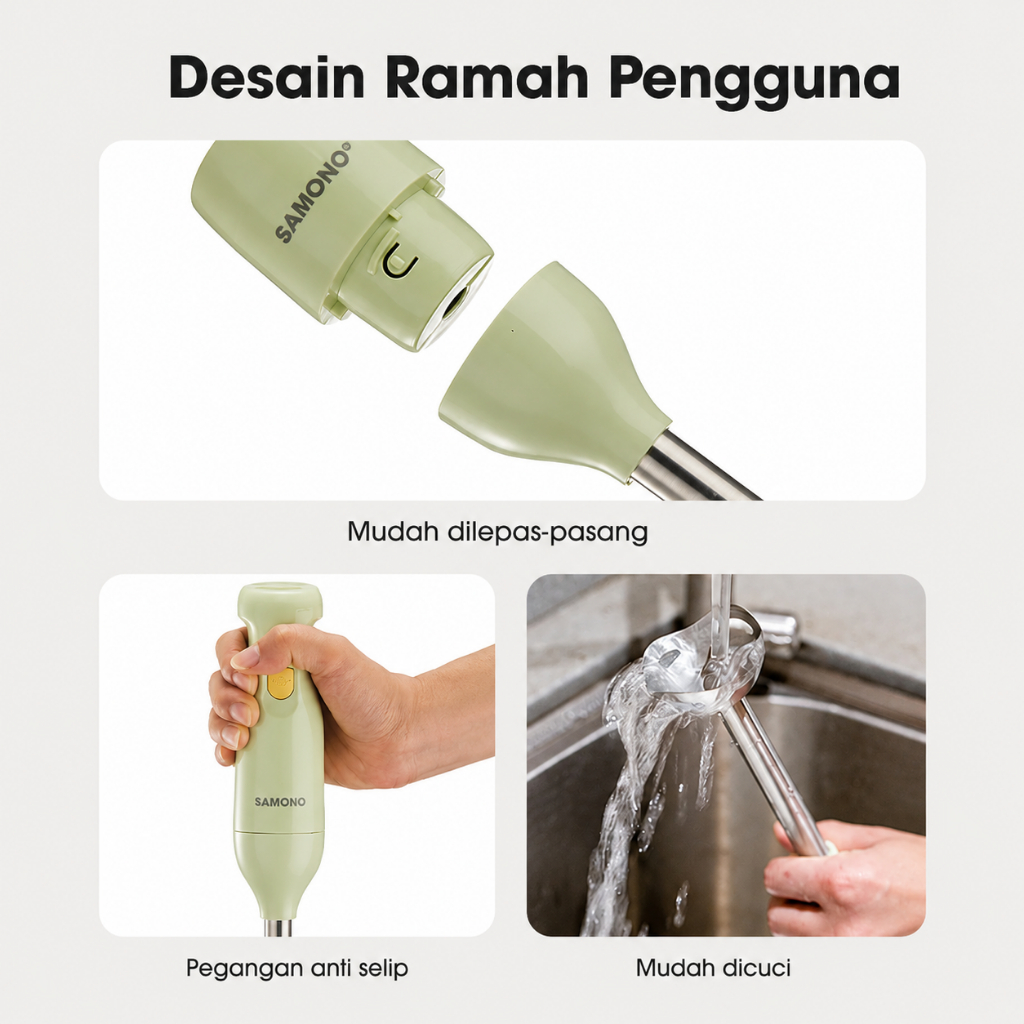 Samono Hand Blender SW-HB200A Penggiling Bumbu & MPASI Low Watt 250W Hijau - Gambar 5