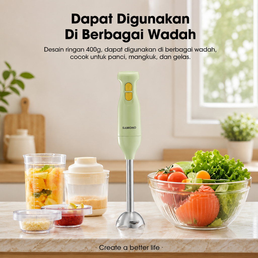 Samono Hand Blender SW-HB200A Penggiling Bumbu & MPASI Low Watt 250W Hijau - Gambar 6