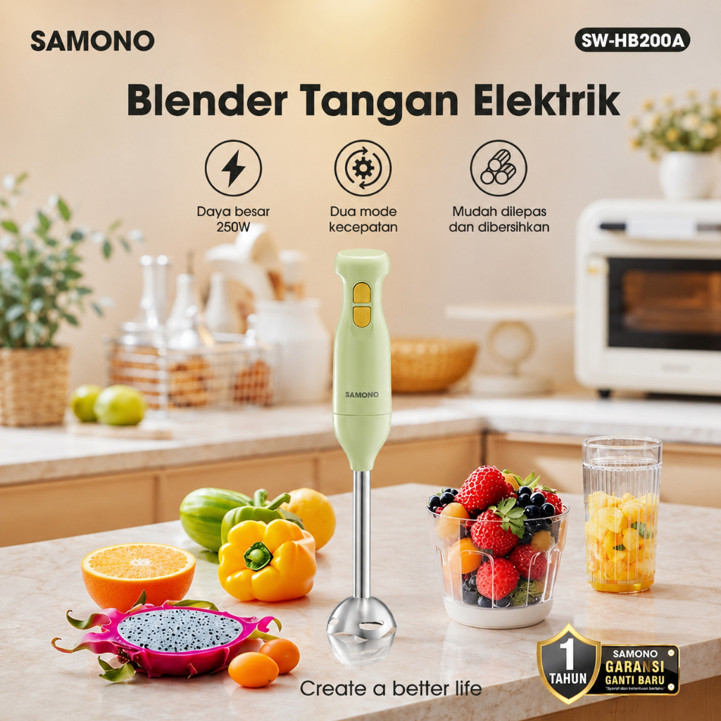 Samono Hand Blender SW-HB200A Penggiling Bumbu & MPASI Low Watt 250W Hijau - Gambar 7