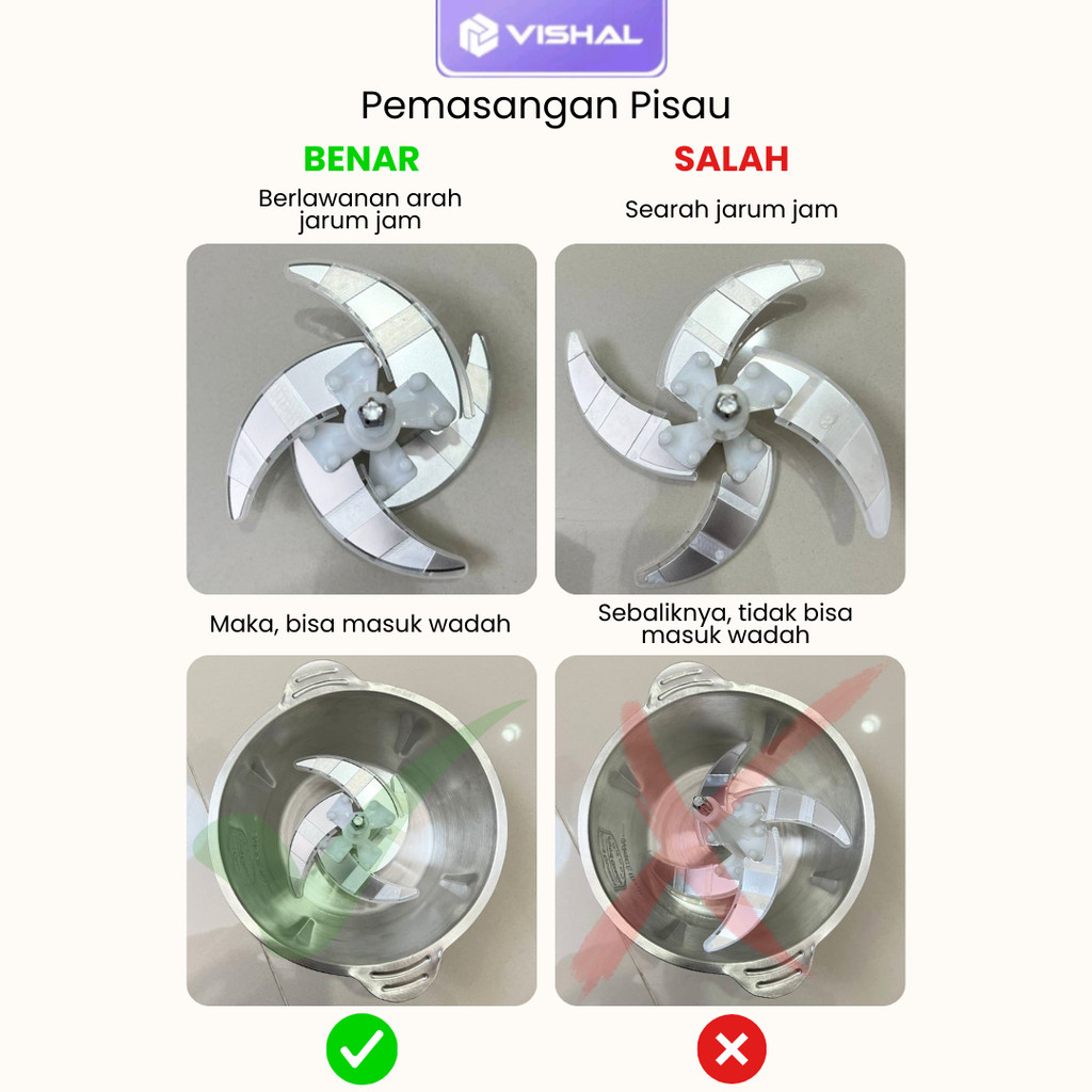 VISHAL Blender Daging Chopper Meat Grinder 2L Stainless Steel VS-1860 - Gambar 2