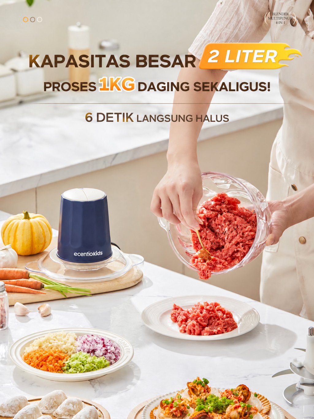 ecentio Chopper Daging 2L 250W 6 Pisau 2 Kecepatan Food Processor MPASI